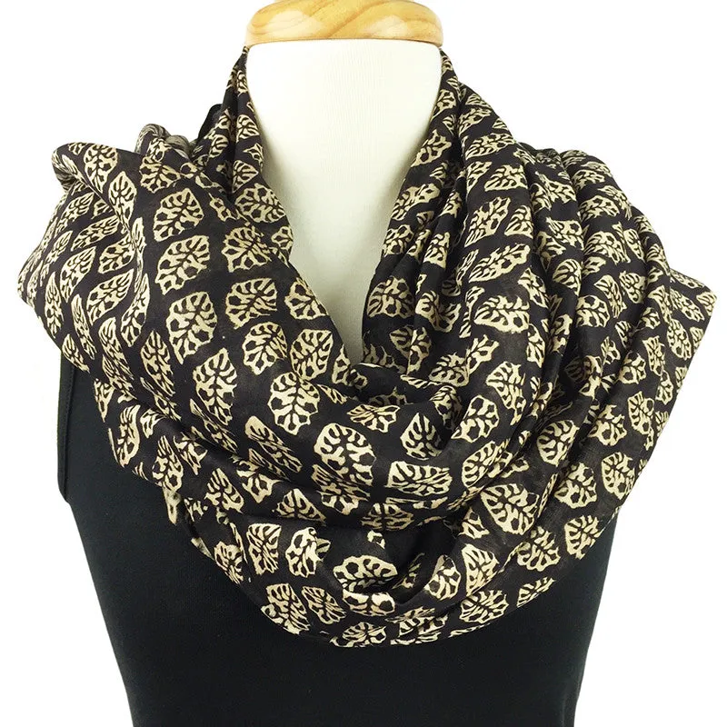 Silk and cotton Block print scarf with flower design