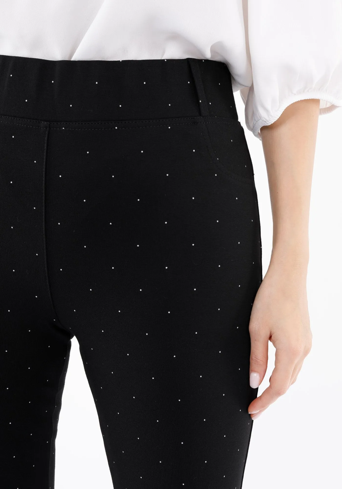 Slim Fit Stretchy Tiny Lycra Polka Dot Narrow Cut Black Pants