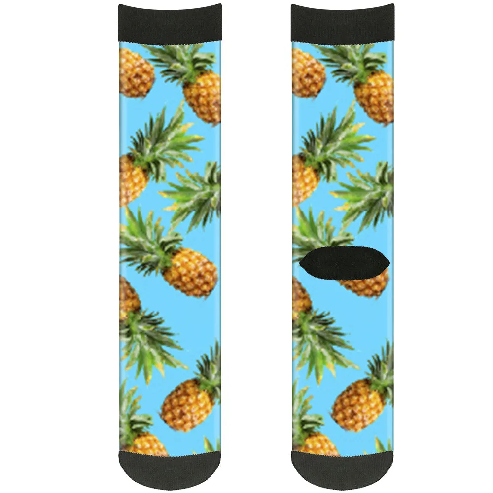 Sock Pair - Polyester - Vivid Pineapples Scattered Blue - CREW