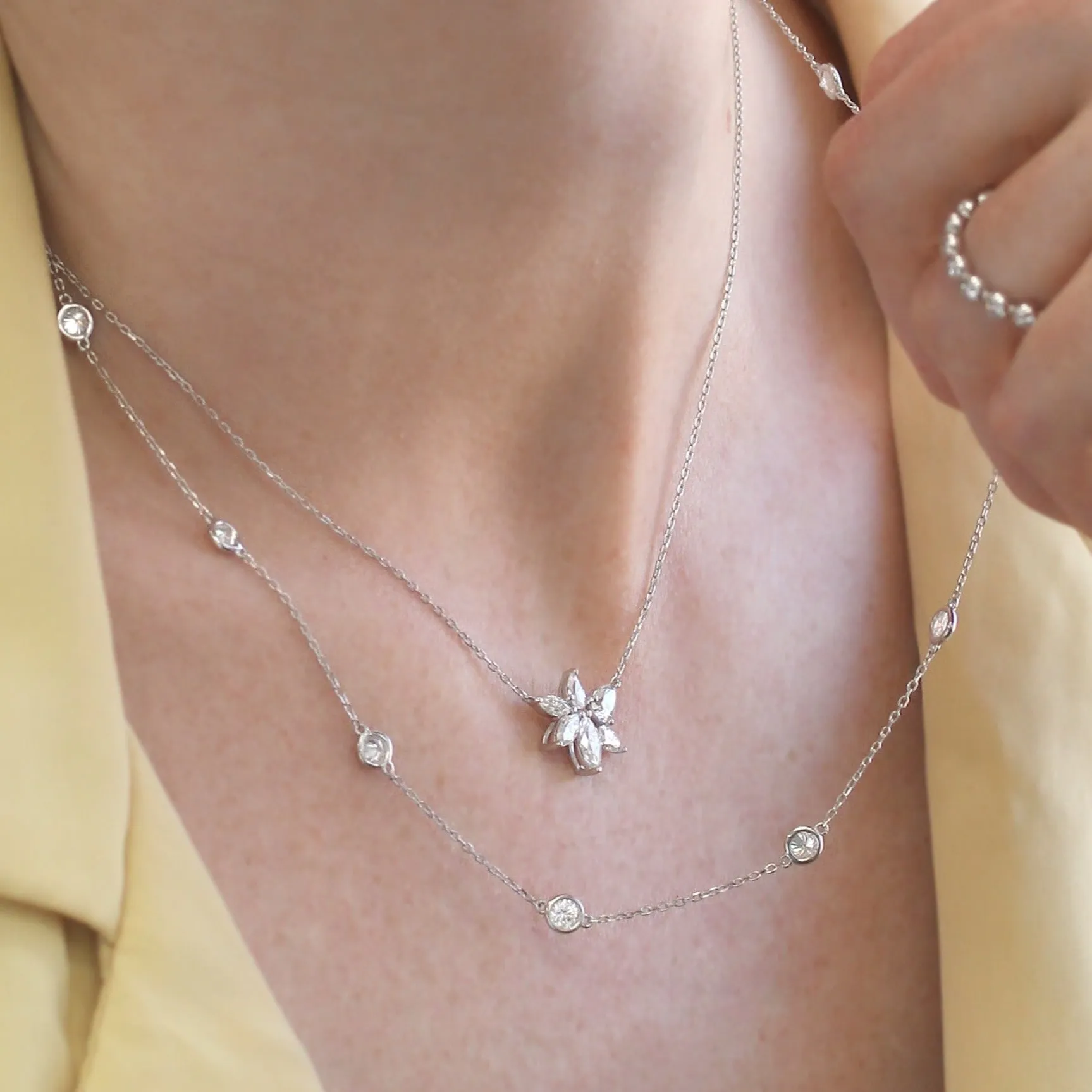 Sunlit Petals Moissanite Cluster Jewelry: Earrings and Necklace