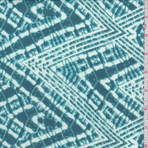 Teal/White Zig Zag Diamond Chiffon Fabric