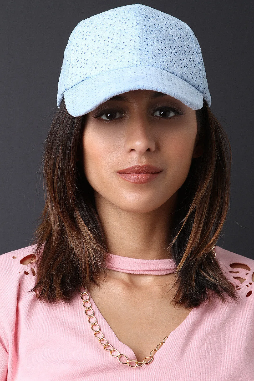 Vegan Suede Floral Cutout Baseball Cap