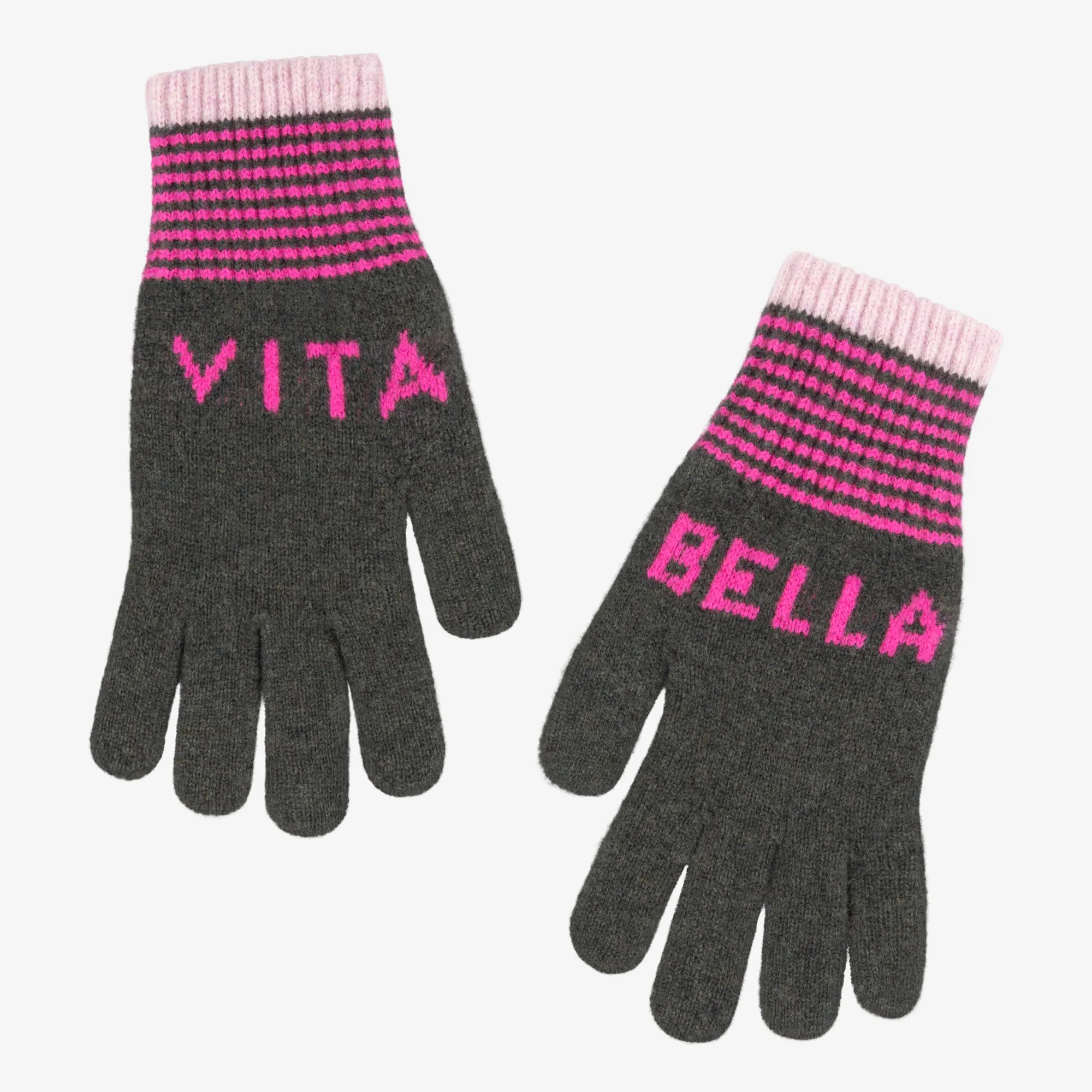 Vita Belle Gloves - Khaki and Fuchsia