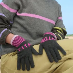 Vita Belle Gloves - Khaki and Fuchsia