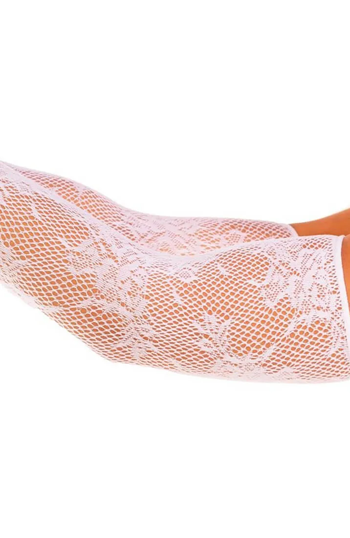 White Opera-length floral net gloves