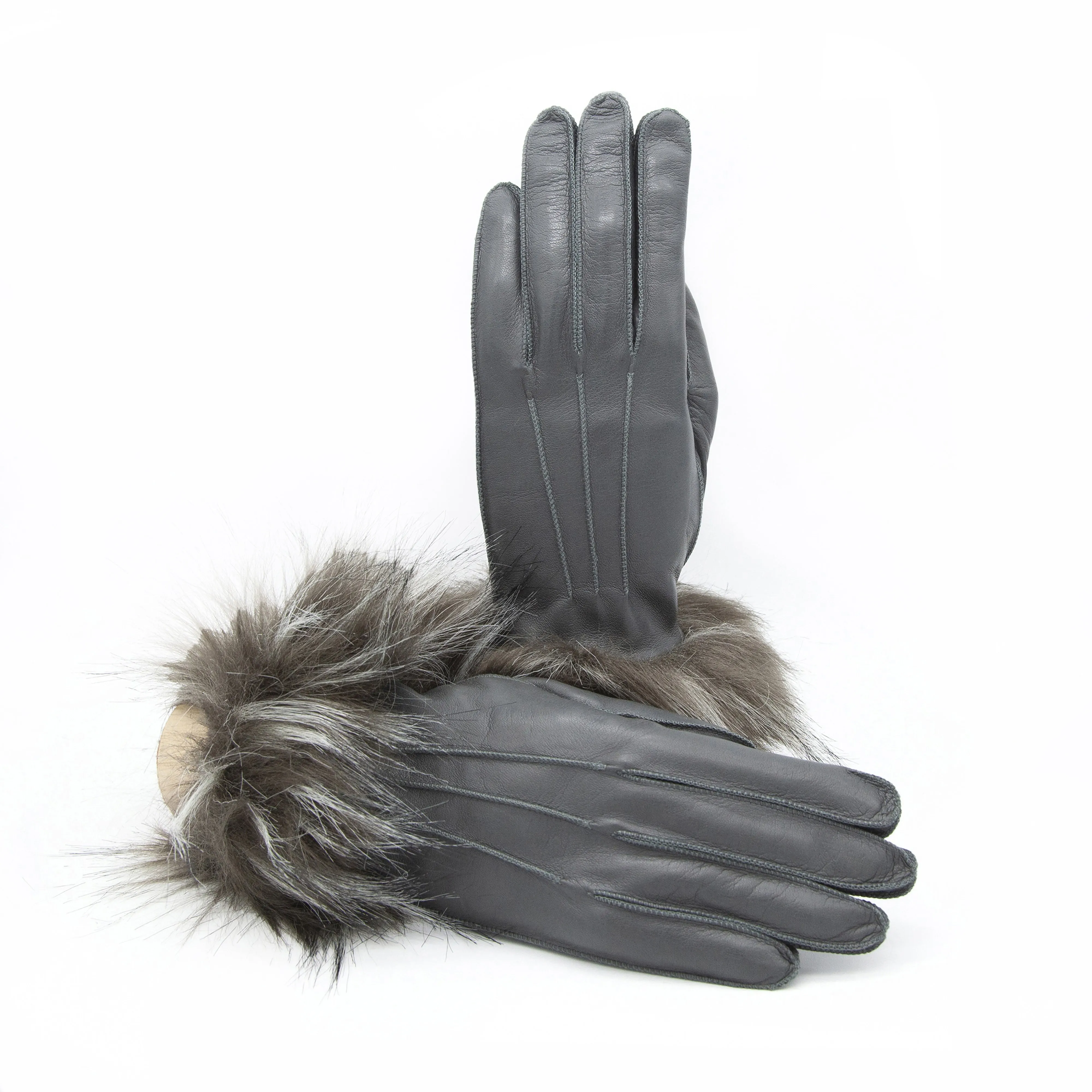 Woman's leather gloves with faux fur cuff