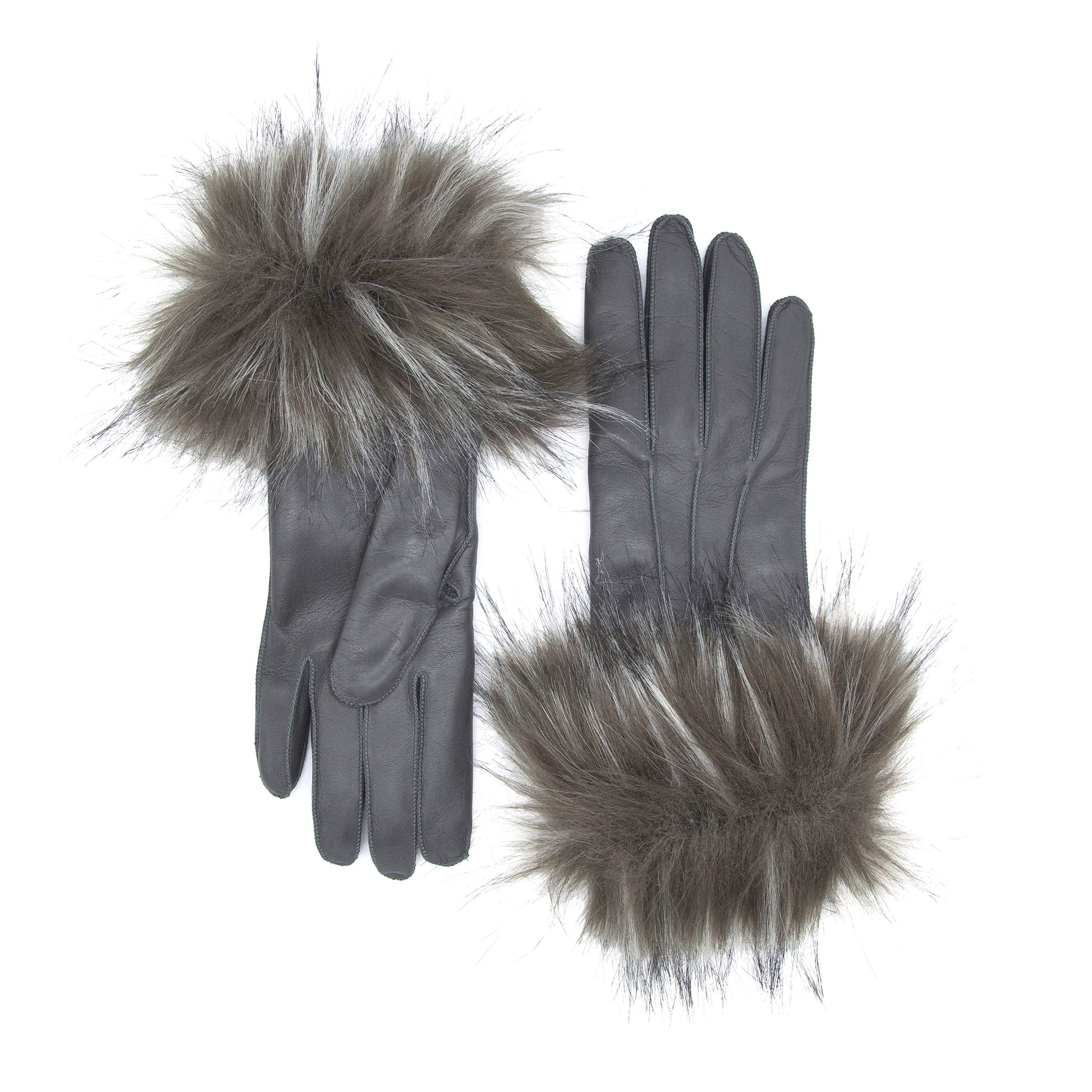 Woman's leather gloves with faux fur cuff