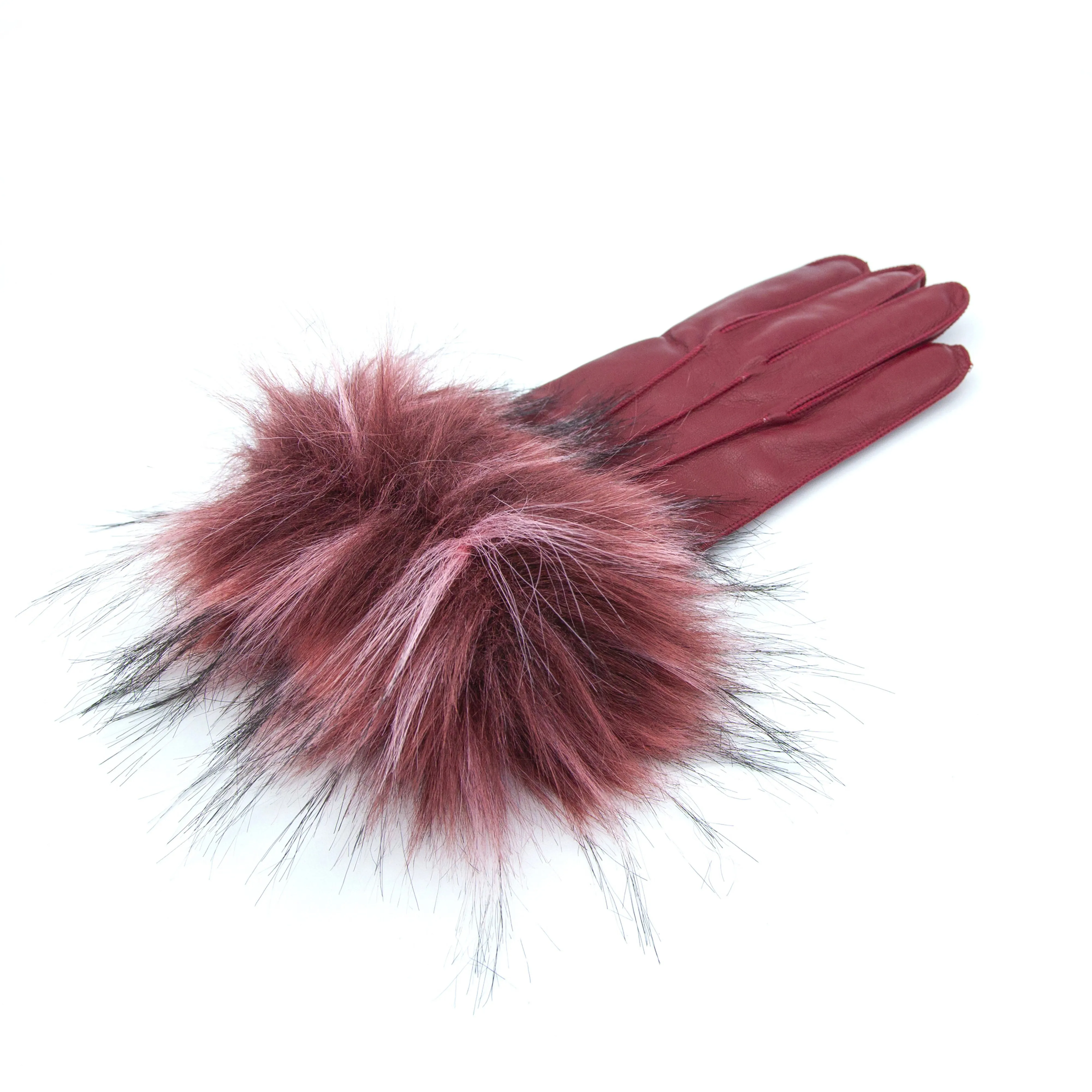 Woman's leather gloves with faux fur cuff