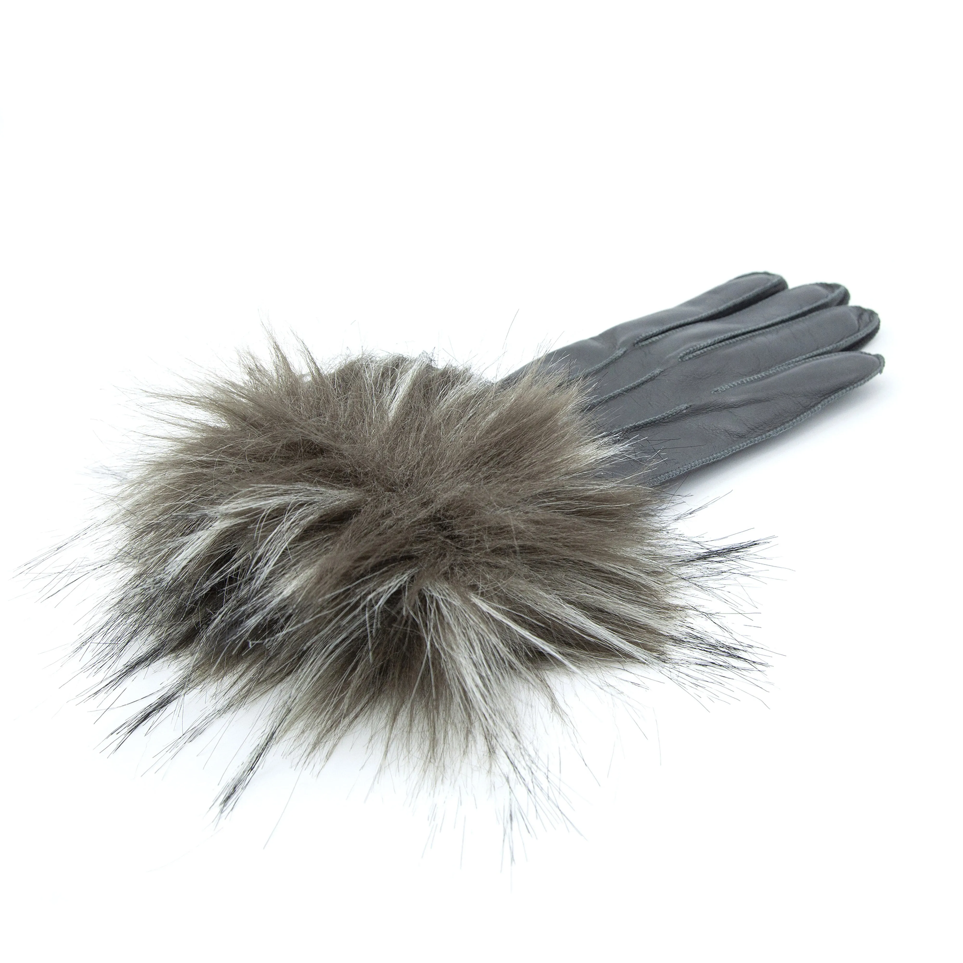 Woman's leather gloves with faux fur cuff