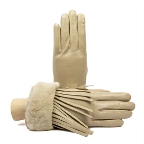 Women's alpaca nappa leather gloves with fringe details and natural fur