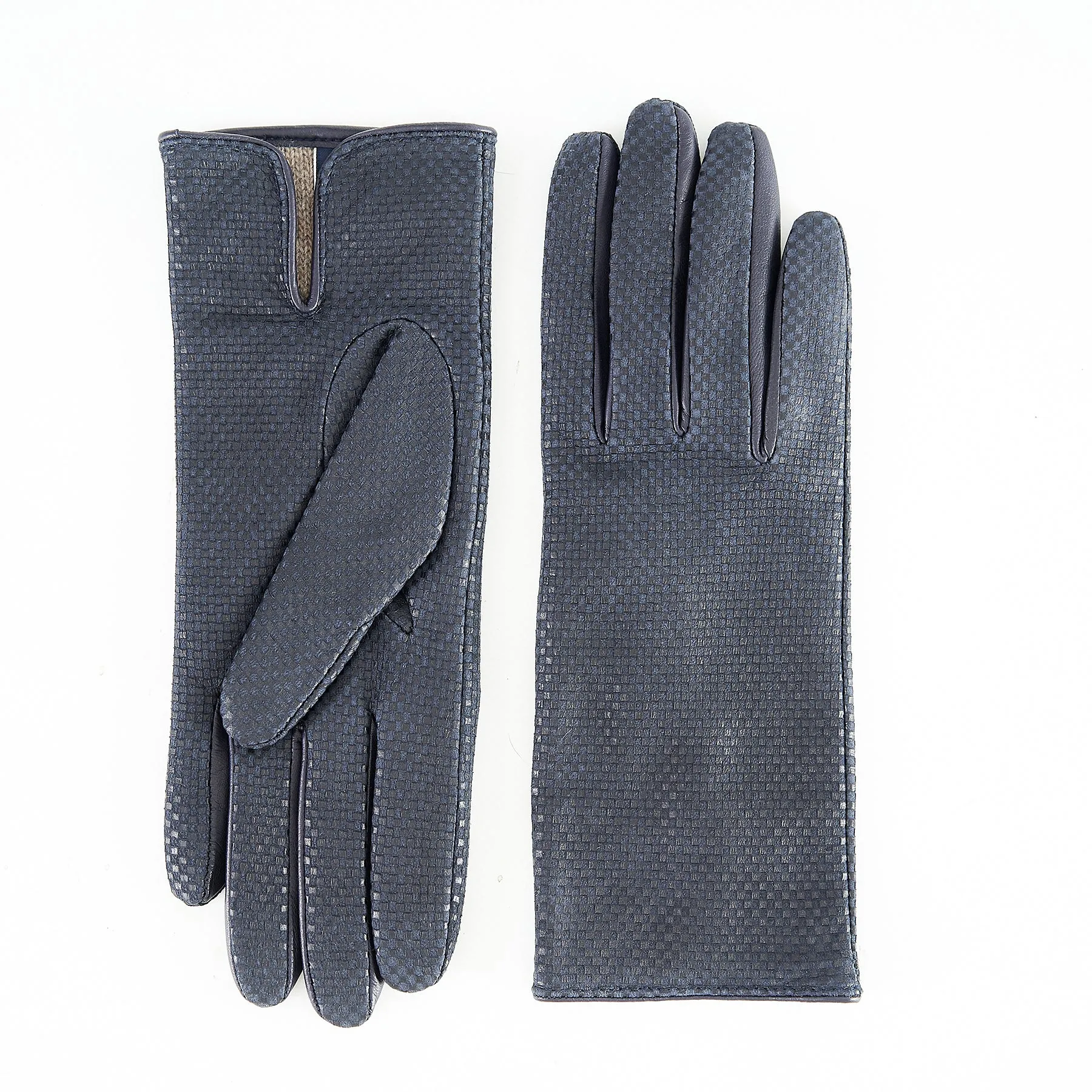 Women's blu printed nappa leather gloves and cashmere lining