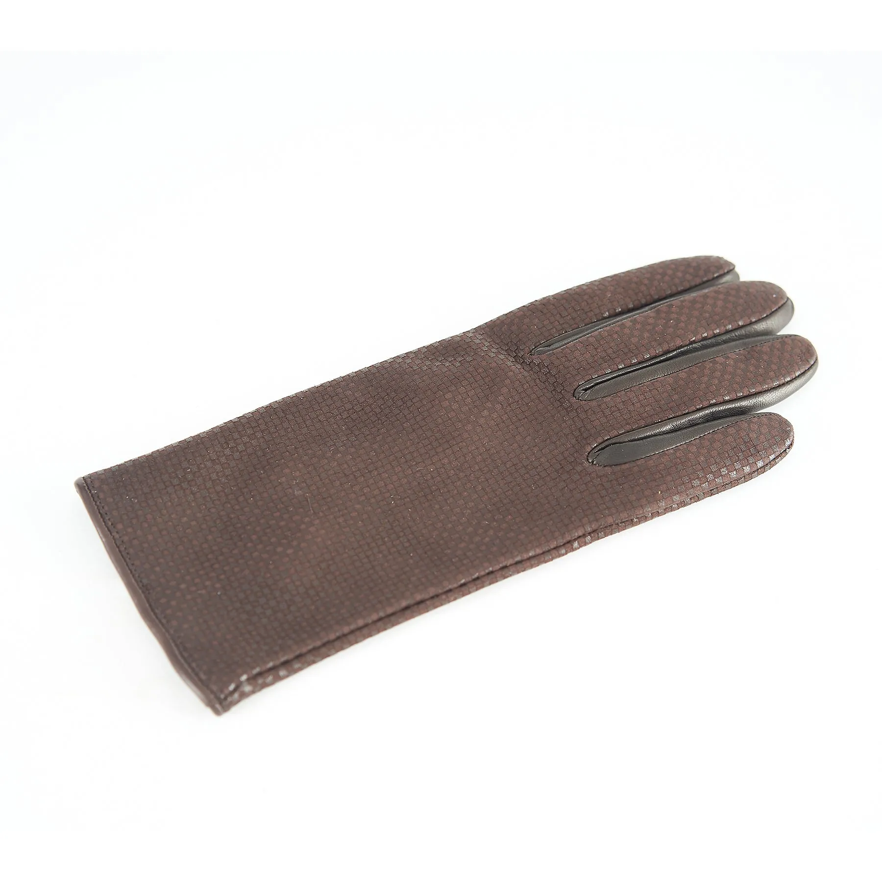 Women's brown printed nappa leather gloves and cashmere lining