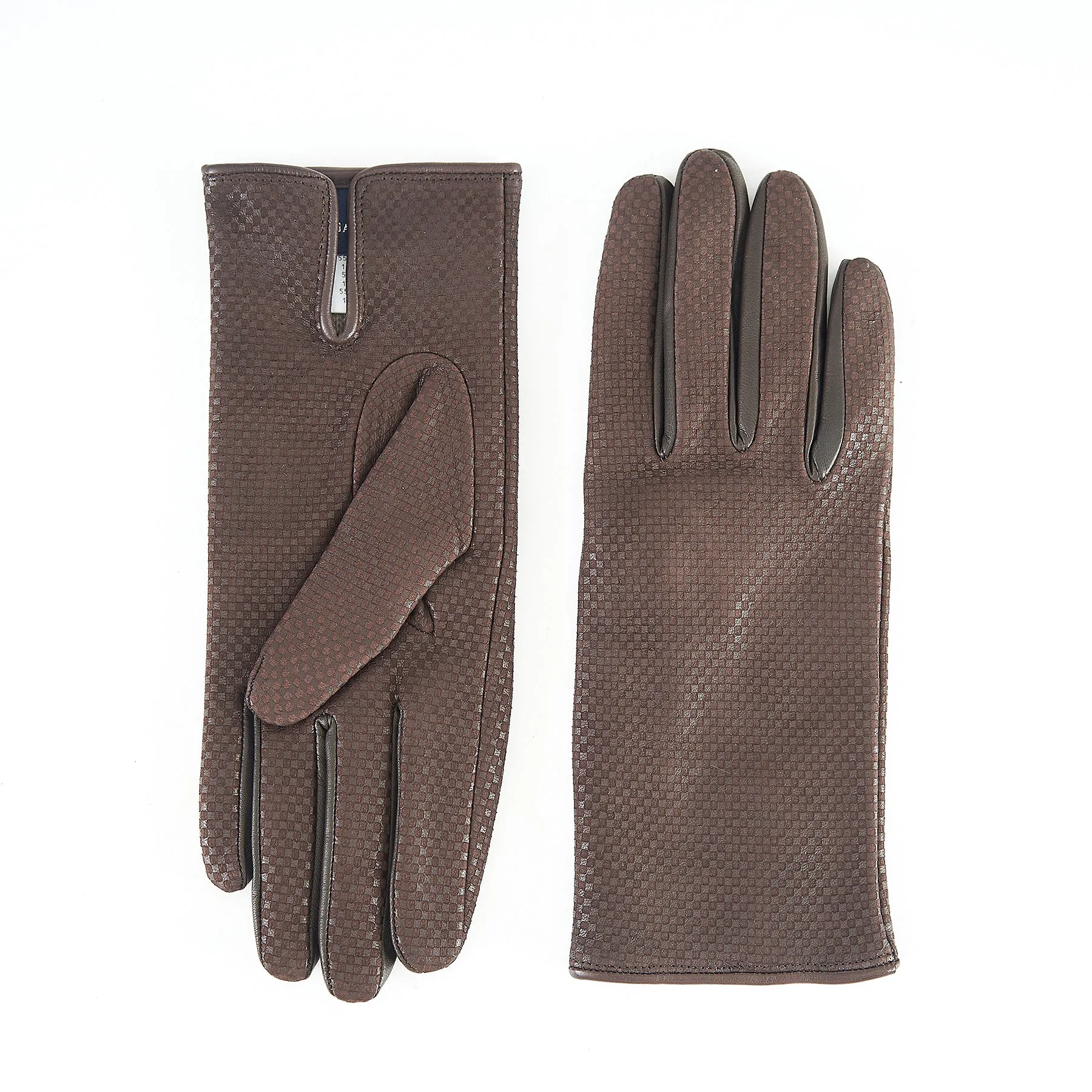 Women's brown printed nappa leather gloves and cashmere lining