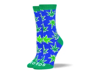 Women's Colorful Blue Weed Leaf Socks