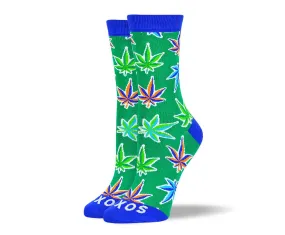 Women's Colorful Green Weed Leaf Socks