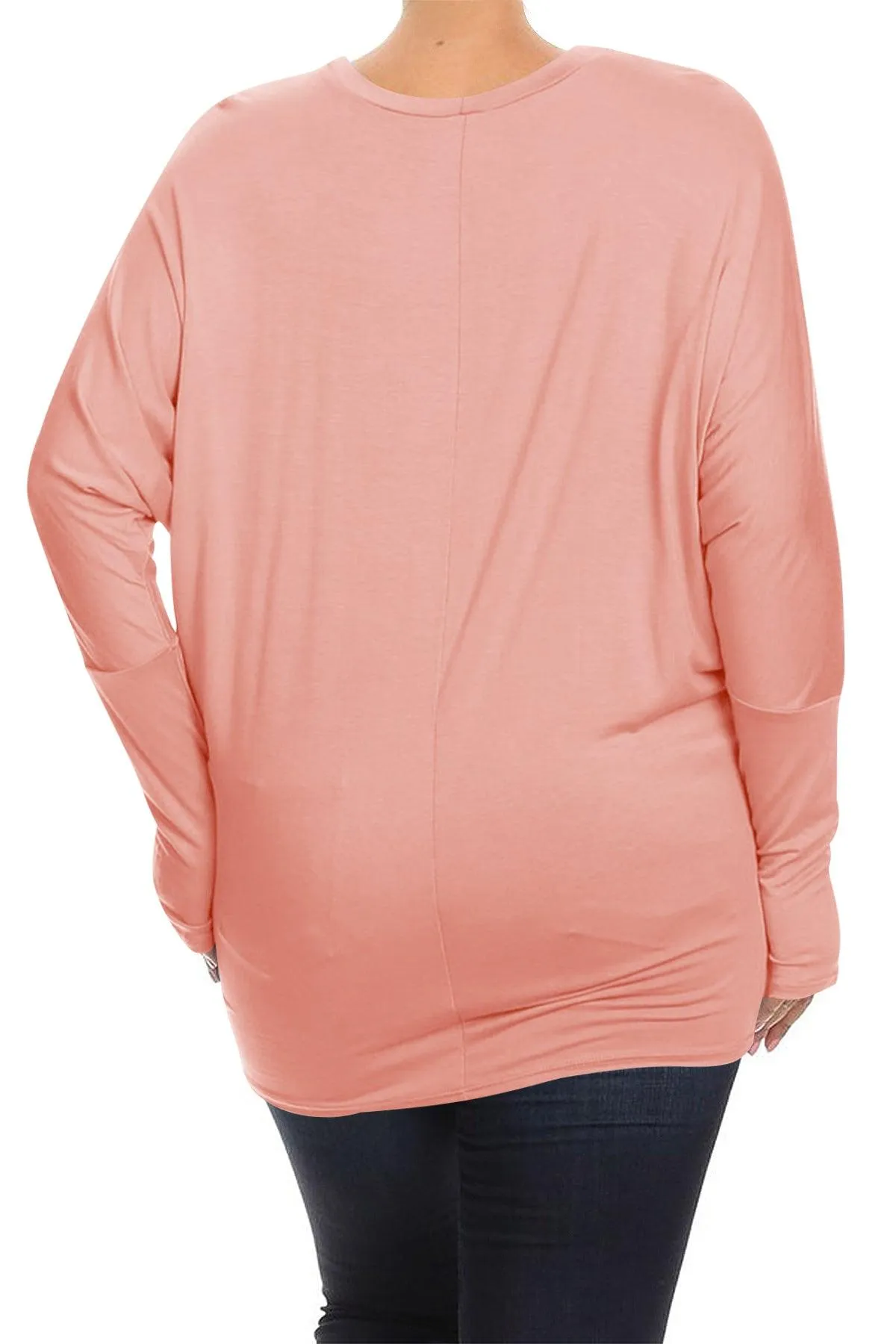 Women's Plus Size Dolman Long Sleeve Solid Loose Fit Tunic Top