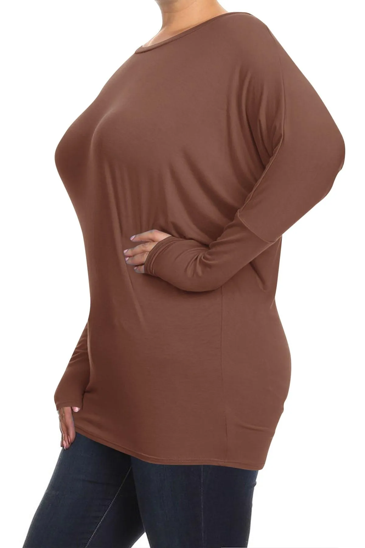 Women's Plus Size Dolman Long Sleeve Solid Loose Fit Tunic Top