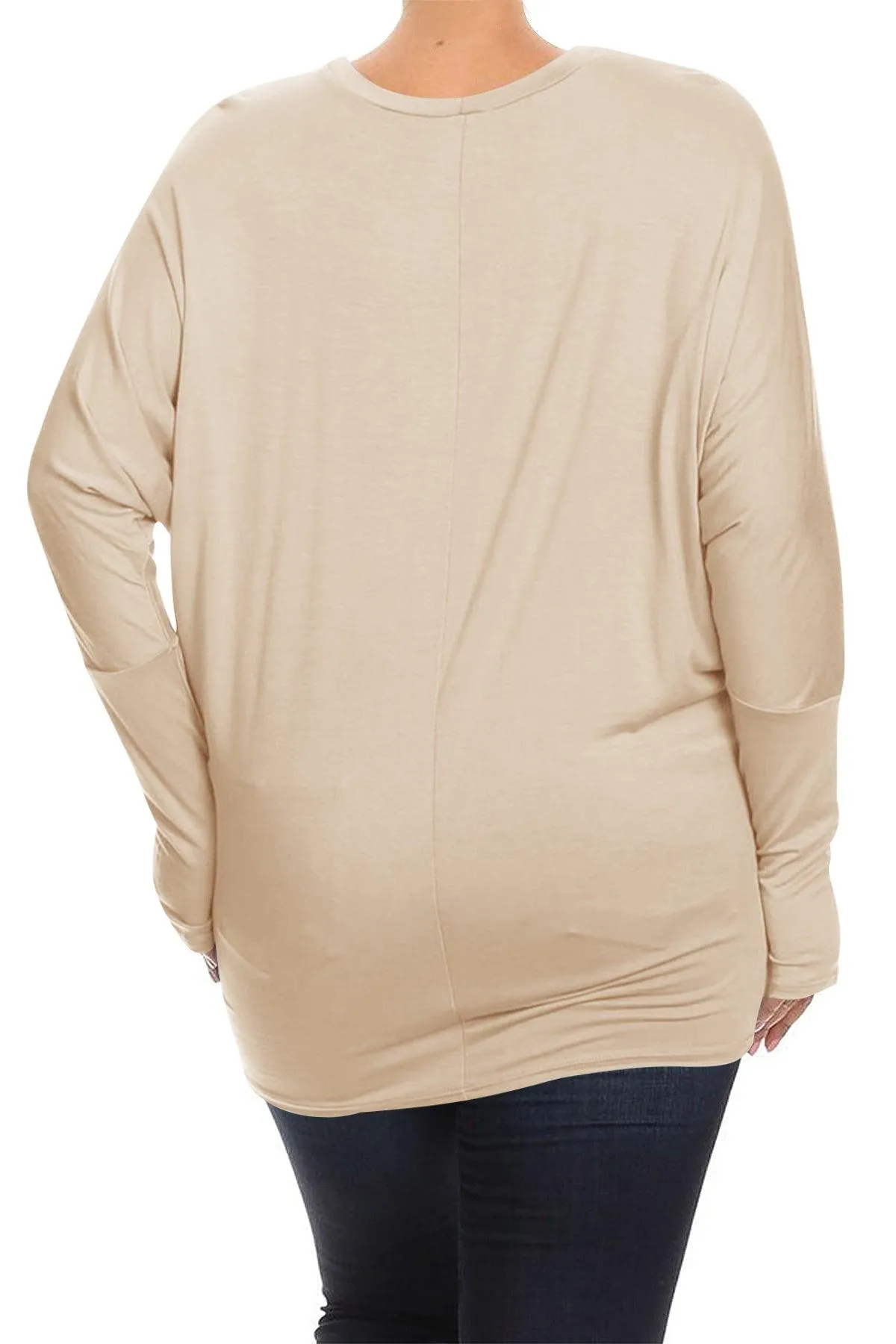 Women's Plus Size Dolman Long Sleeve Solid Loose Fit Tunic Top