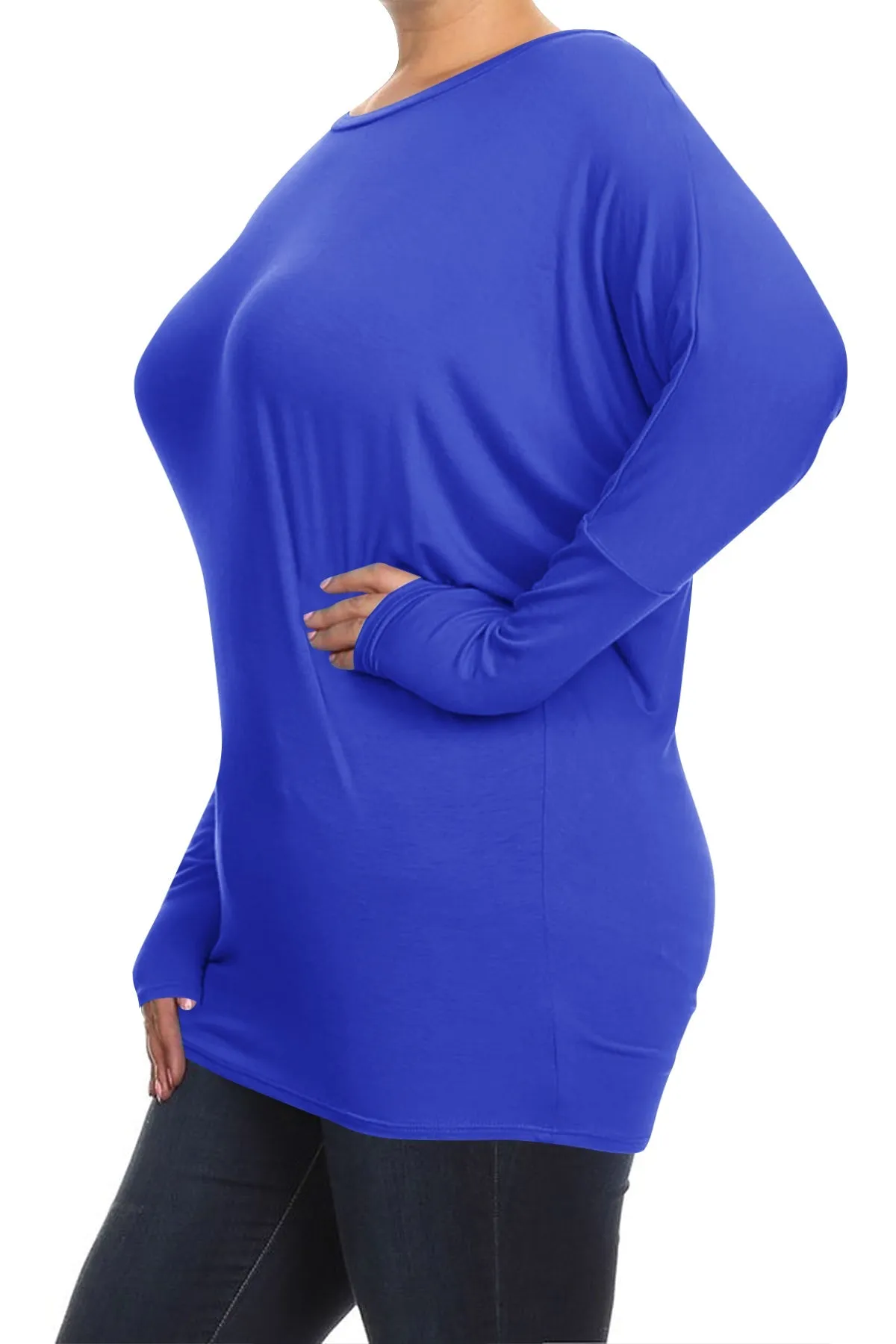 Women's Plus Size Dolman Long Sleeve Solid Loose Fit Tunic Top