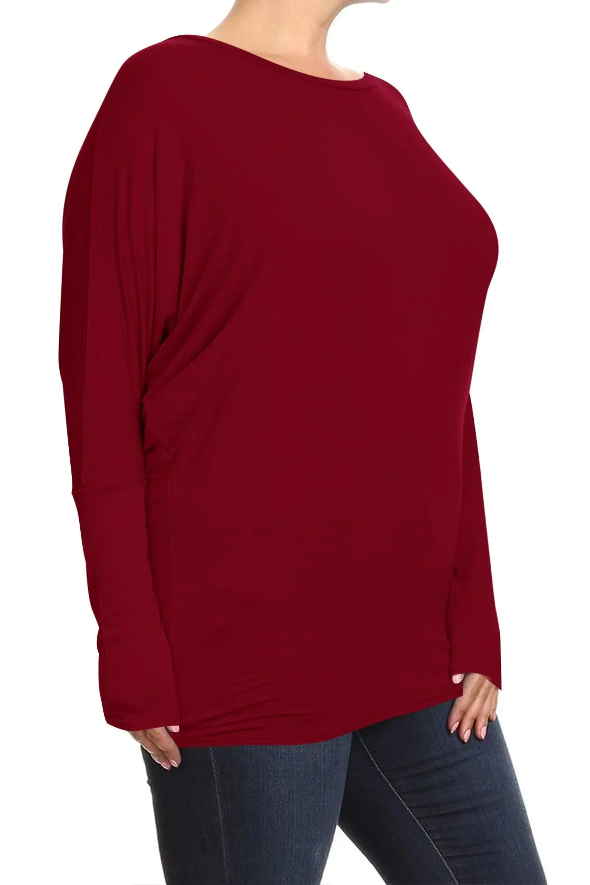 Women's Plus Size Dolman Long Sleeve Solid Loose Fit Tunic Top