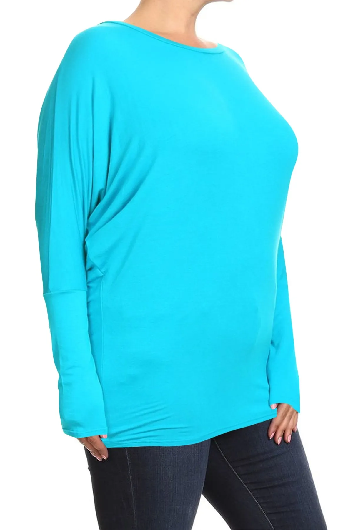 Women's Plus Size Dolman Long Sleeve Solid Loose Fit Tunic Top