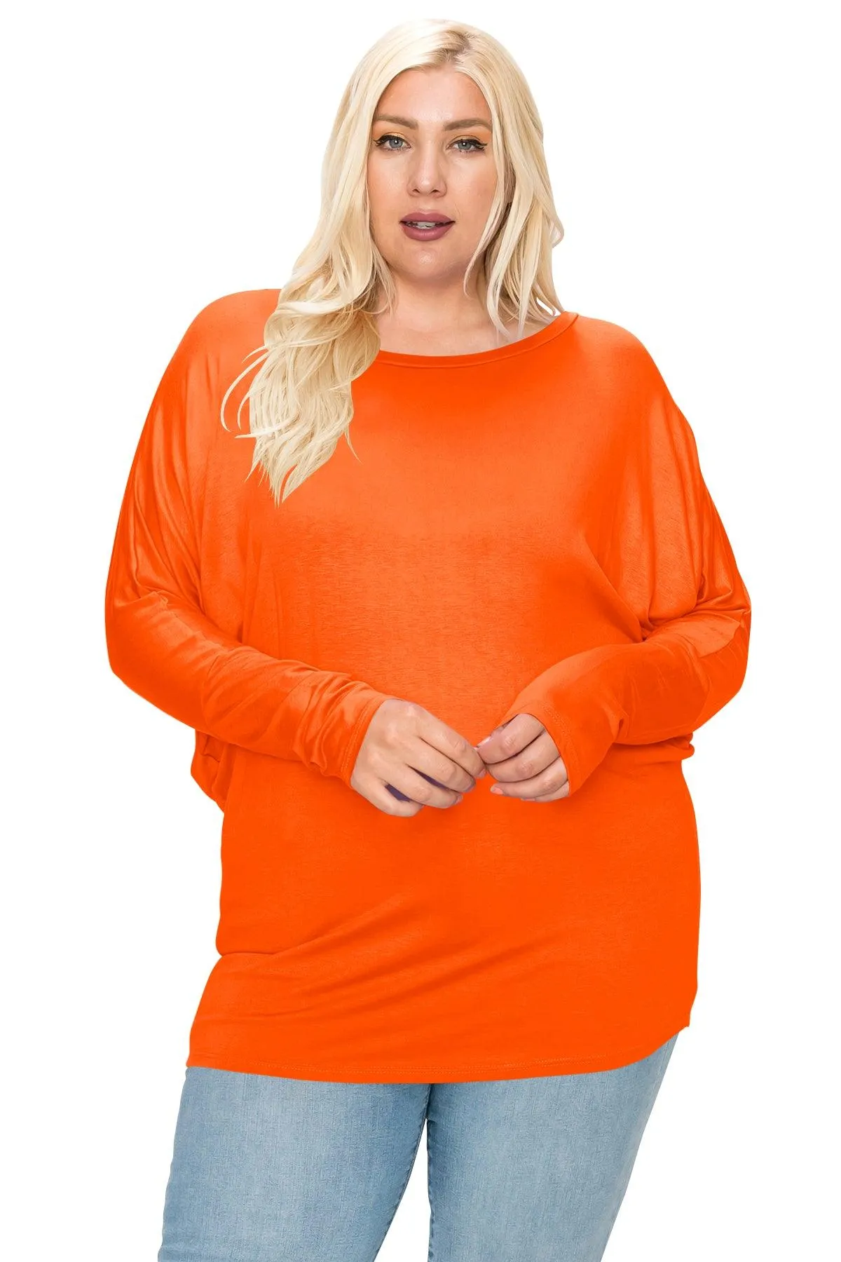 Women's Plus Size Dolman Long Sleeve Solid Loose Fit Tunic Top