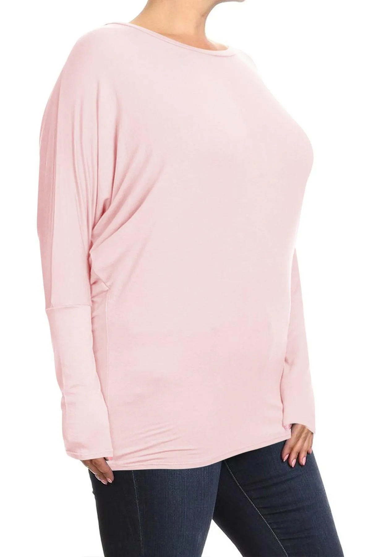 Women's Plus Size Dolman Long Sleeve Solid Loose Fit Tunic Top