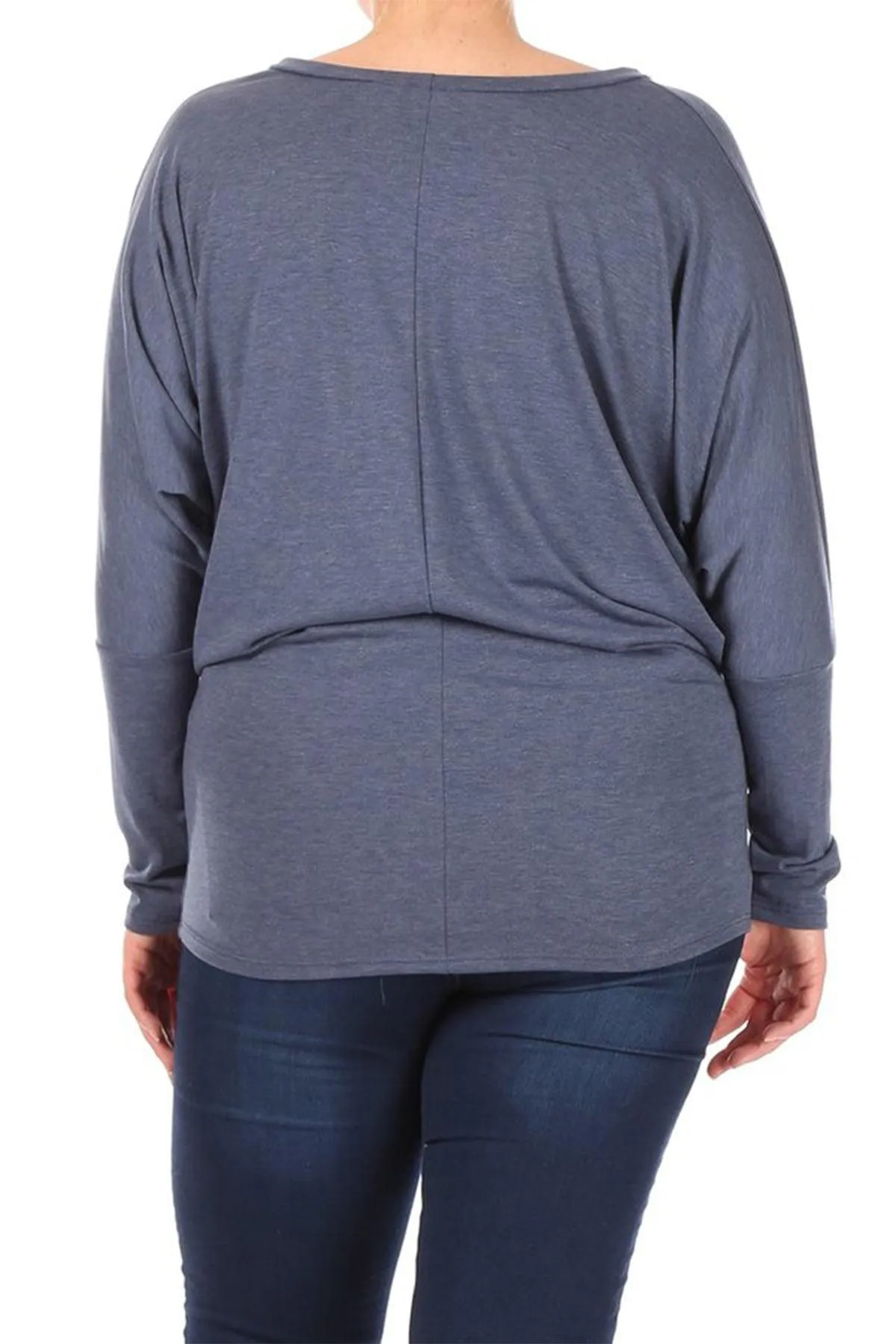 Women's Plus Size Dolman Long Sleeve Solid Loose Fit Tunic Top