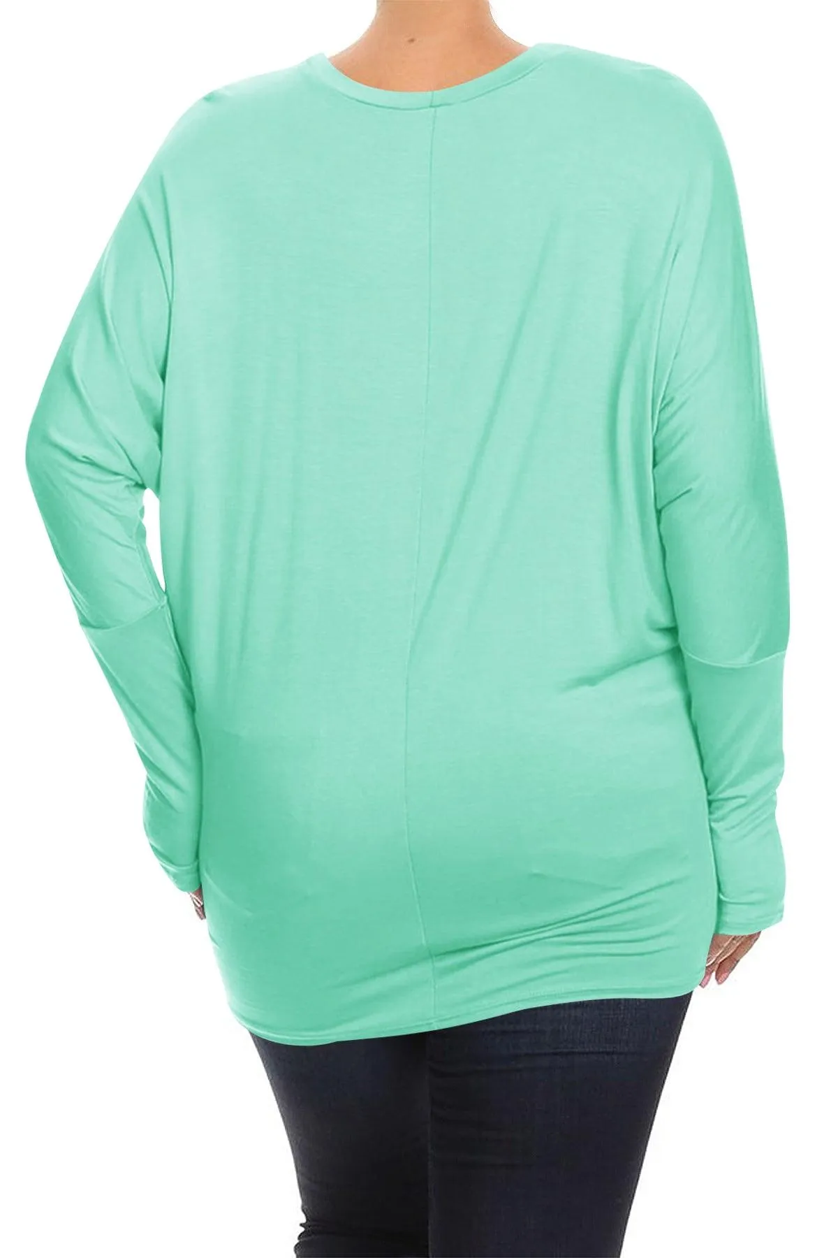 Women's Plus Size Dolman Long Sleeve Solid Loose Fit Tunic Top