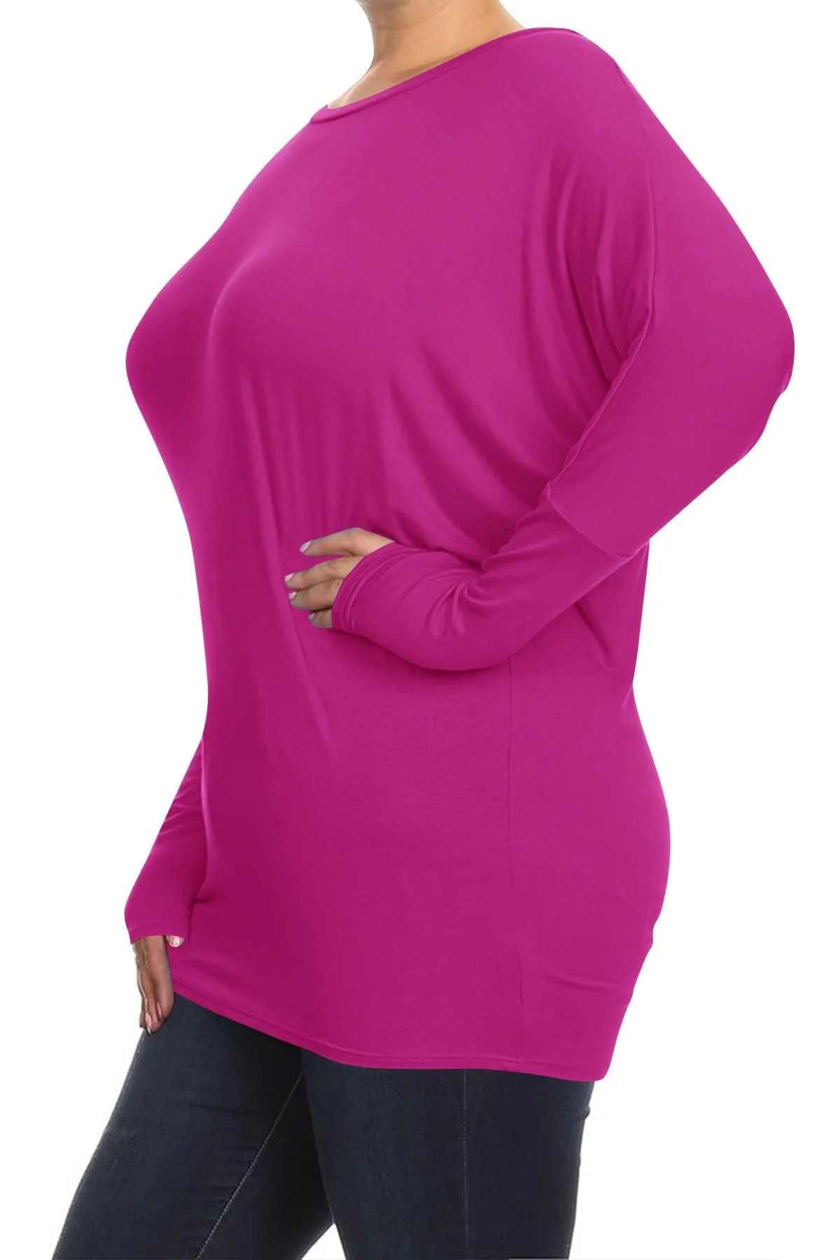 Women's Plus Size Dolman Long Sleeve Solid Loose Fit Tunic Top