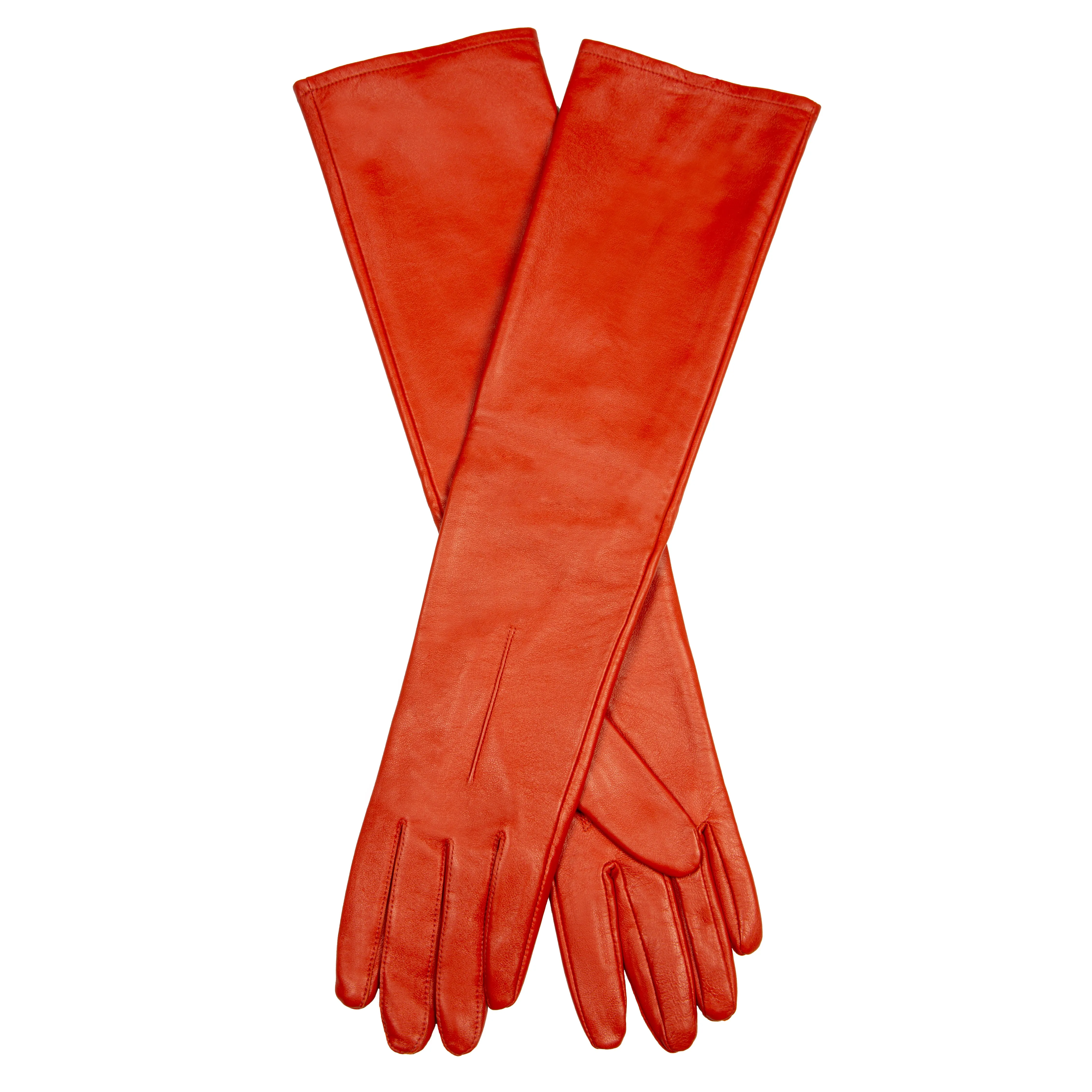 Women's Single-Point Long Above-Elbow Lined Leather Gloves