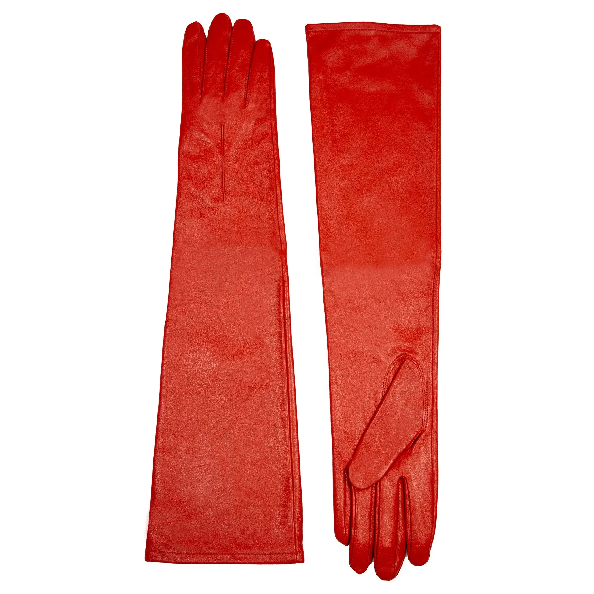 Women's Single-Point Long Above-Elbow Lined Leather Gloves