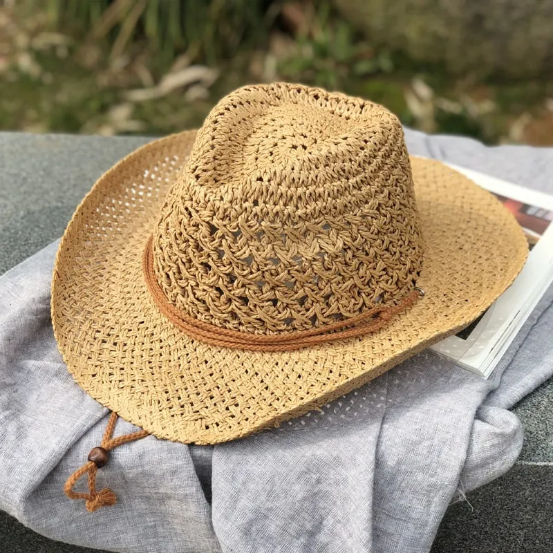 Women's Summer Bucket west cowboy Straw Hat Panamas UV Protection Sun Hats